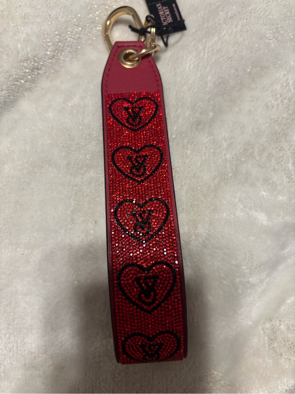 Victoria’s Secret Red Rhinestones Wristlet Strap Keychain